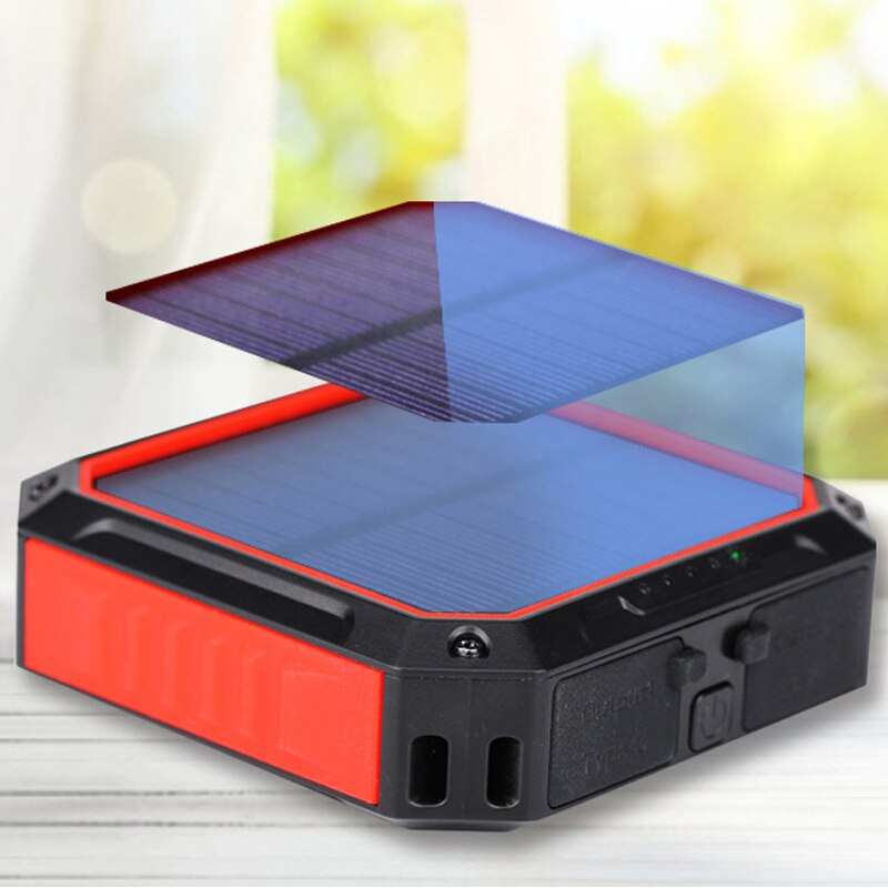 Solar Power Bank 10000Mah Solar Qi Draadloze Oplader 2 Usb Poorten Externe Lader Powerbank Voor Xiaomi Smartphone Met Led licht