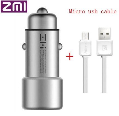 Original Xiaomi ZMI Car Charger Dual USB QC3.0 Quick Charge 5V/2.4A 9V/2A 12V/1.5A Metal for iPhone Samsung iPad: add micro usb cable