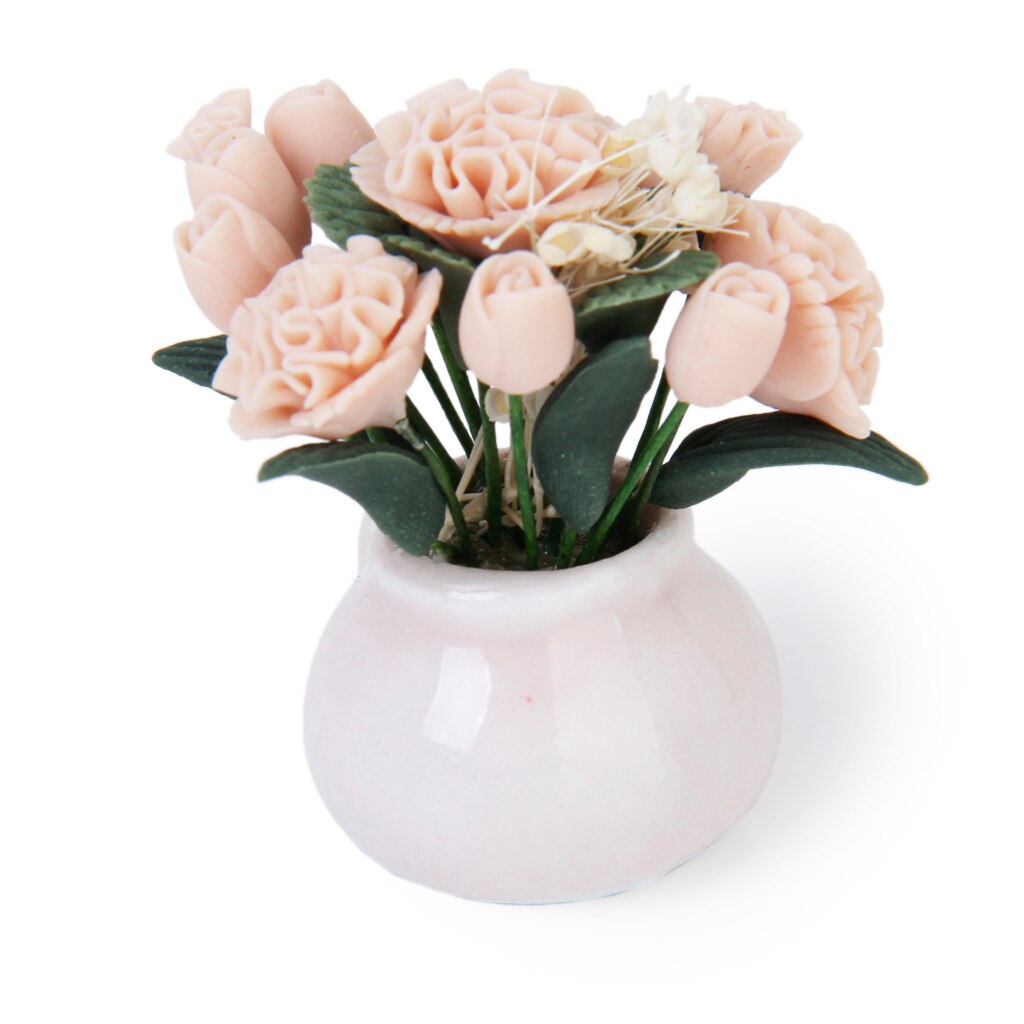 1/2 Scale Dolls House Miniature Clay Carnation Flower Plant in Ceramic Pot