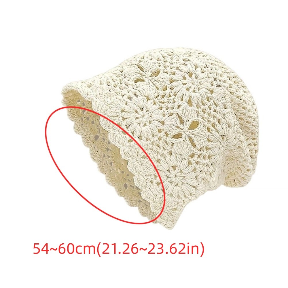 Bohemian Style Crochet Flower Knitted Hat Thin Korean Lace Woven Cap Handmade Apparel Accessories Hollowed Out Beanie Cap Casual