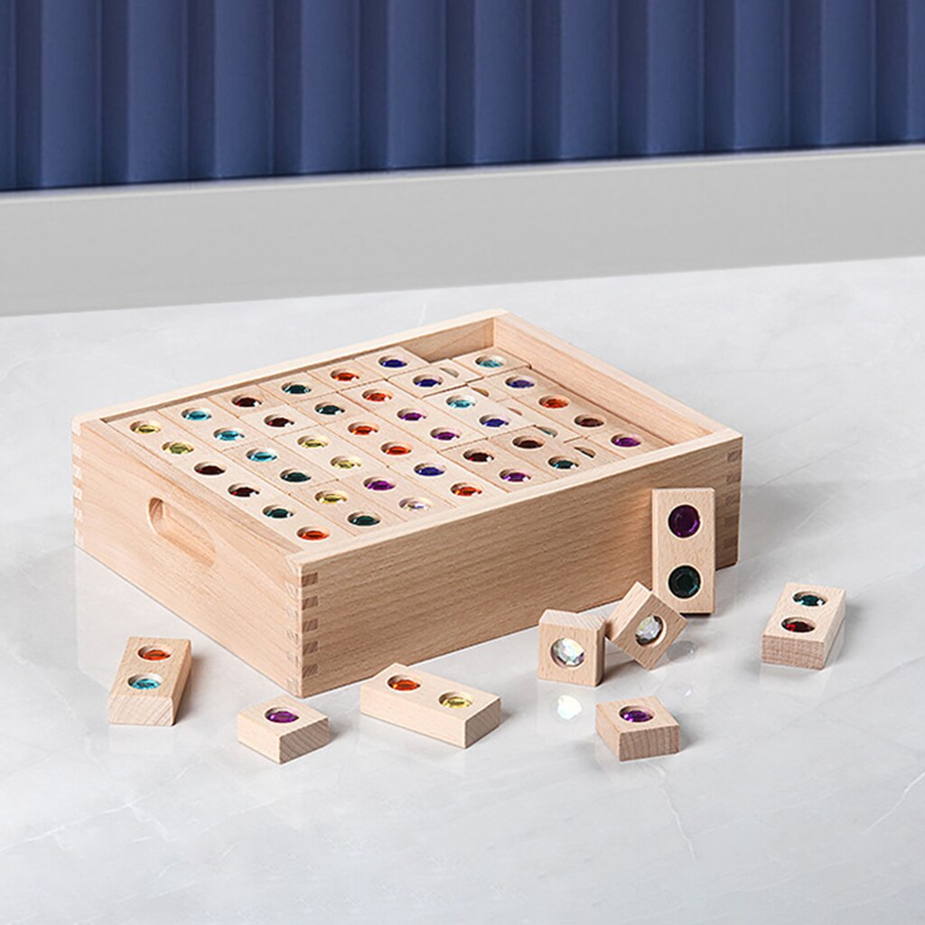 128pcs Wooden Colorful Gems Blocks Toys Translucent Rainbow Educational Early Education Recognition Learning Color Reflection