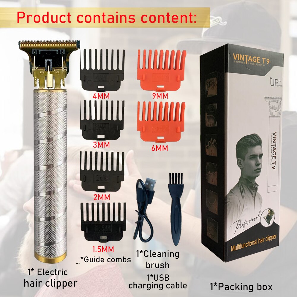 2022 T9 Hair Clipper Limit Comb 6MM 9MM Haircut Machine Shaving Cutting Vintage T9 Machine Beard Trimmer for Men: silver spiral 69