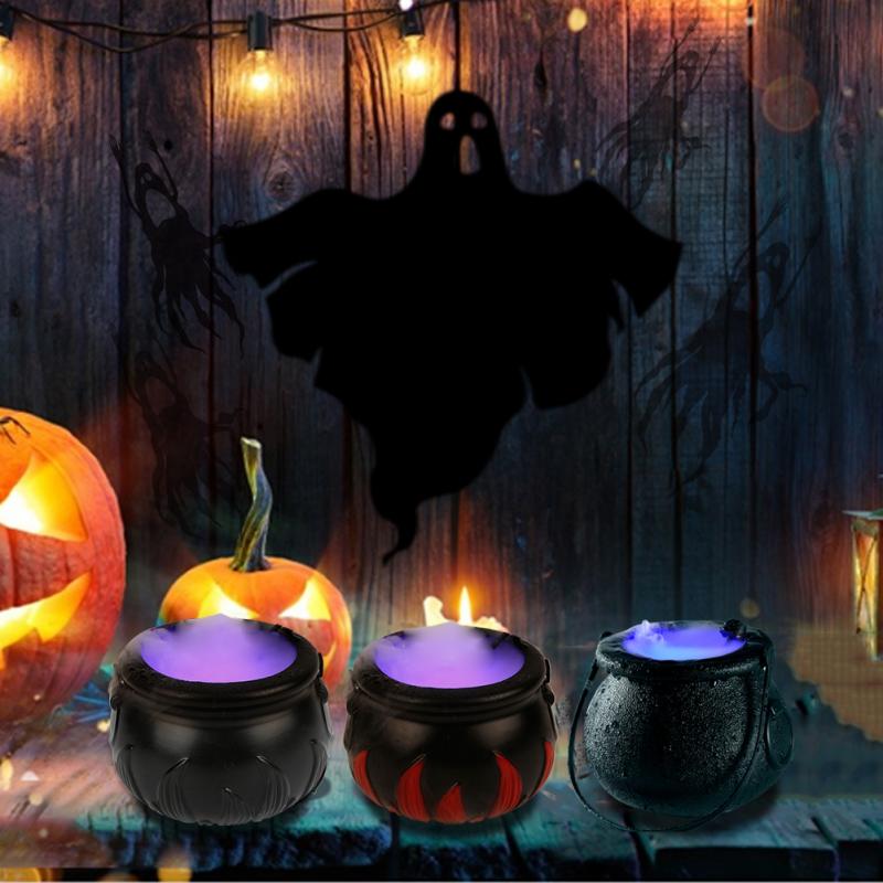 1pc Halloween Smoke Machine LED Humidifier Color Changing Decor Halloween Party DIY Scene Layout Prank Toy Cauldron Mist Maker
