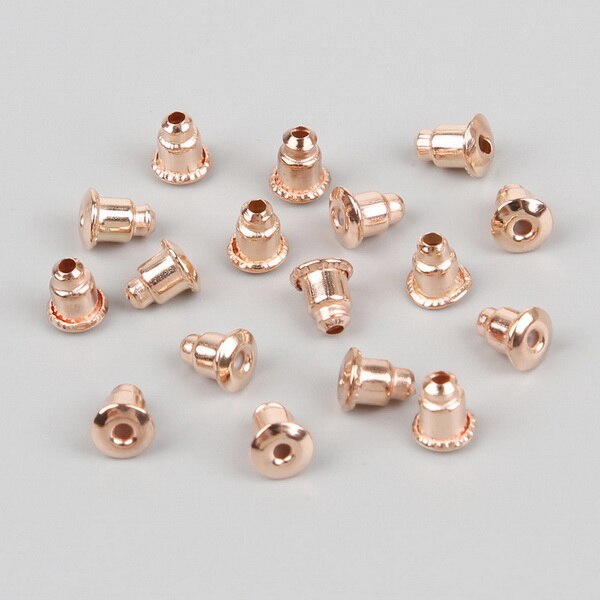 50-100pcs Jewelry Findings Metal Accessories Beads DIY Ear Plugs Post Nuts Clear Soft Silicone Rubber Earring Backs Plug Cap: 5x6mm rose gold 50P