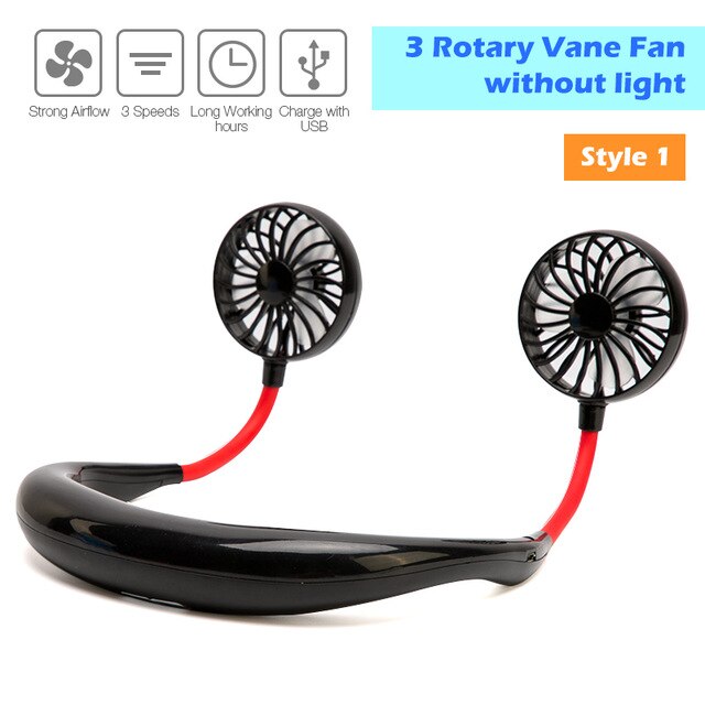 Mini Fan 2000Mah Oplaadbare Usb Fan Draagbare Handheld Fan 3-Speed Mini Usb Handy Kleine Desktop Cooling Neck fan Koeler: black-1