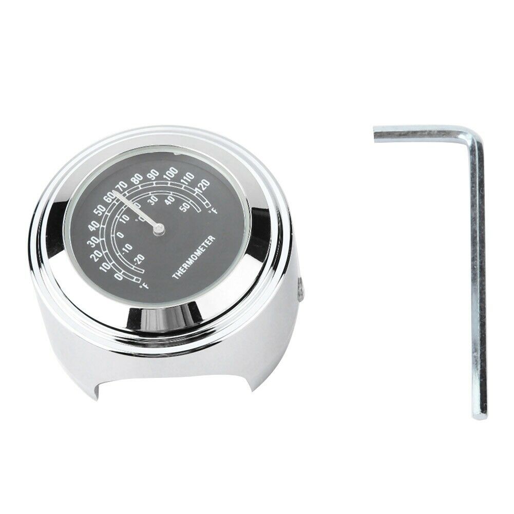 Motorcycle Front Chrome Waterproof 7/8" 22mm Handlebar Mount Temp Thermometer Clock Watch Instruments for Most Models