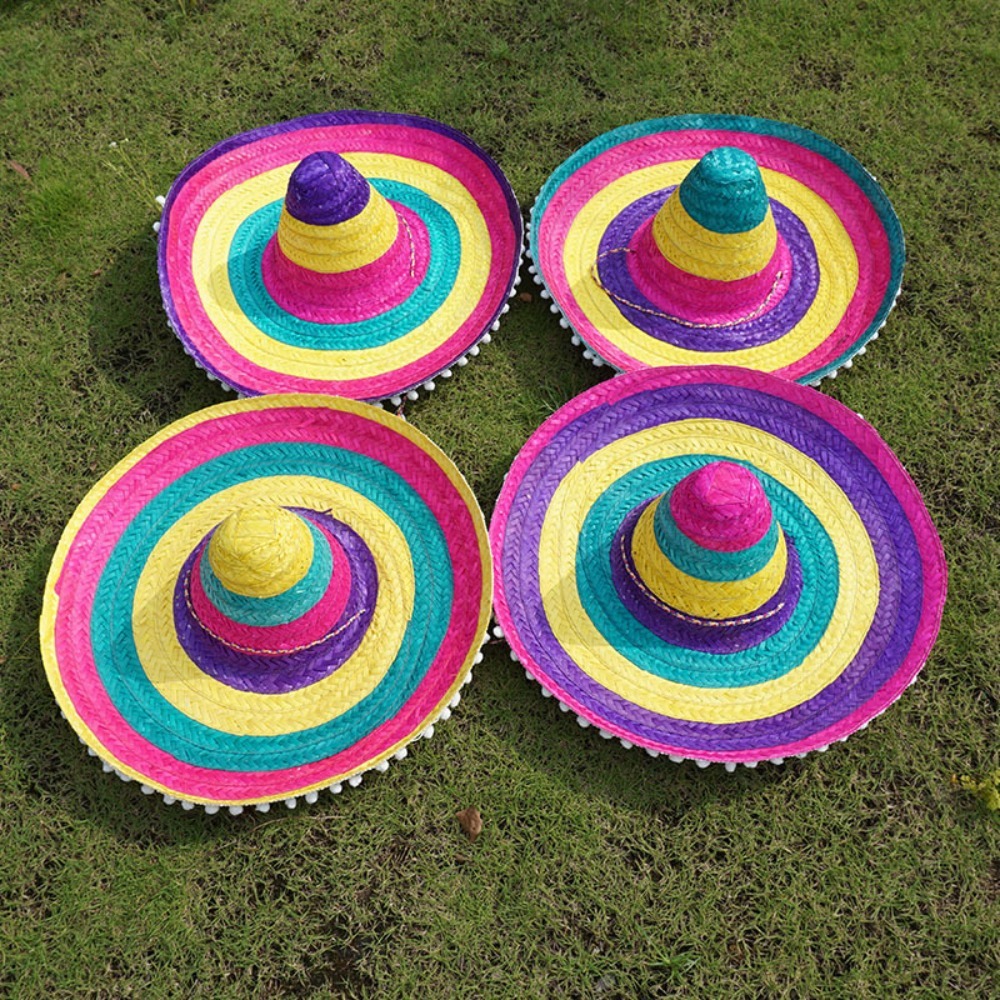 Sombrero de ala ancha de colores para hombre, Sombrero de paja para Mexicana, decoración para el sol, Halloween, Verano