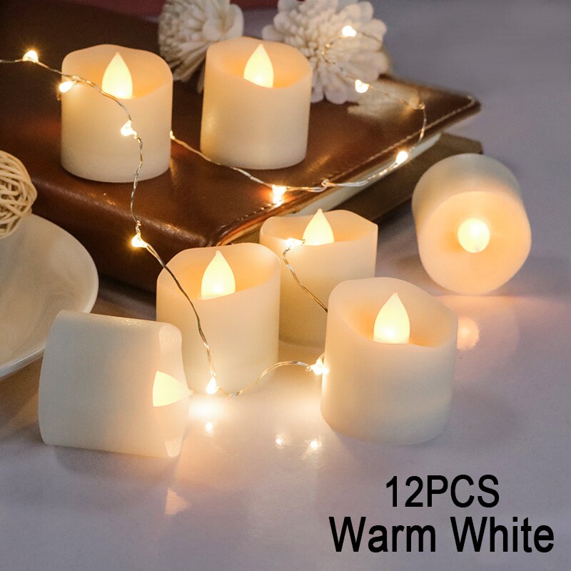 12PCS Flameless LED Tea Lights Battery Operated with Remote Control Realistic Flickering Electric Candles: Warm white