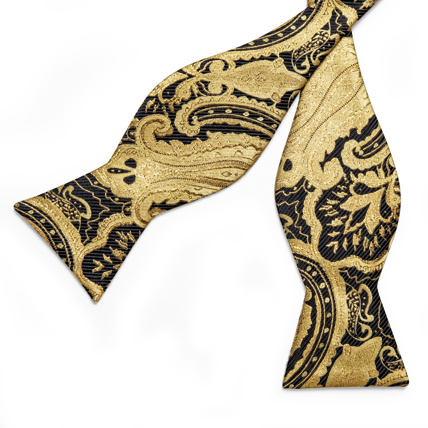 Luxury Gold Black Paisley Self Tie Men&#39;s Bow Tie Silk Woven Wedding Party Butterfly Ties Hanky Brooch Pin Set Tuxedo Bow DiBanGu