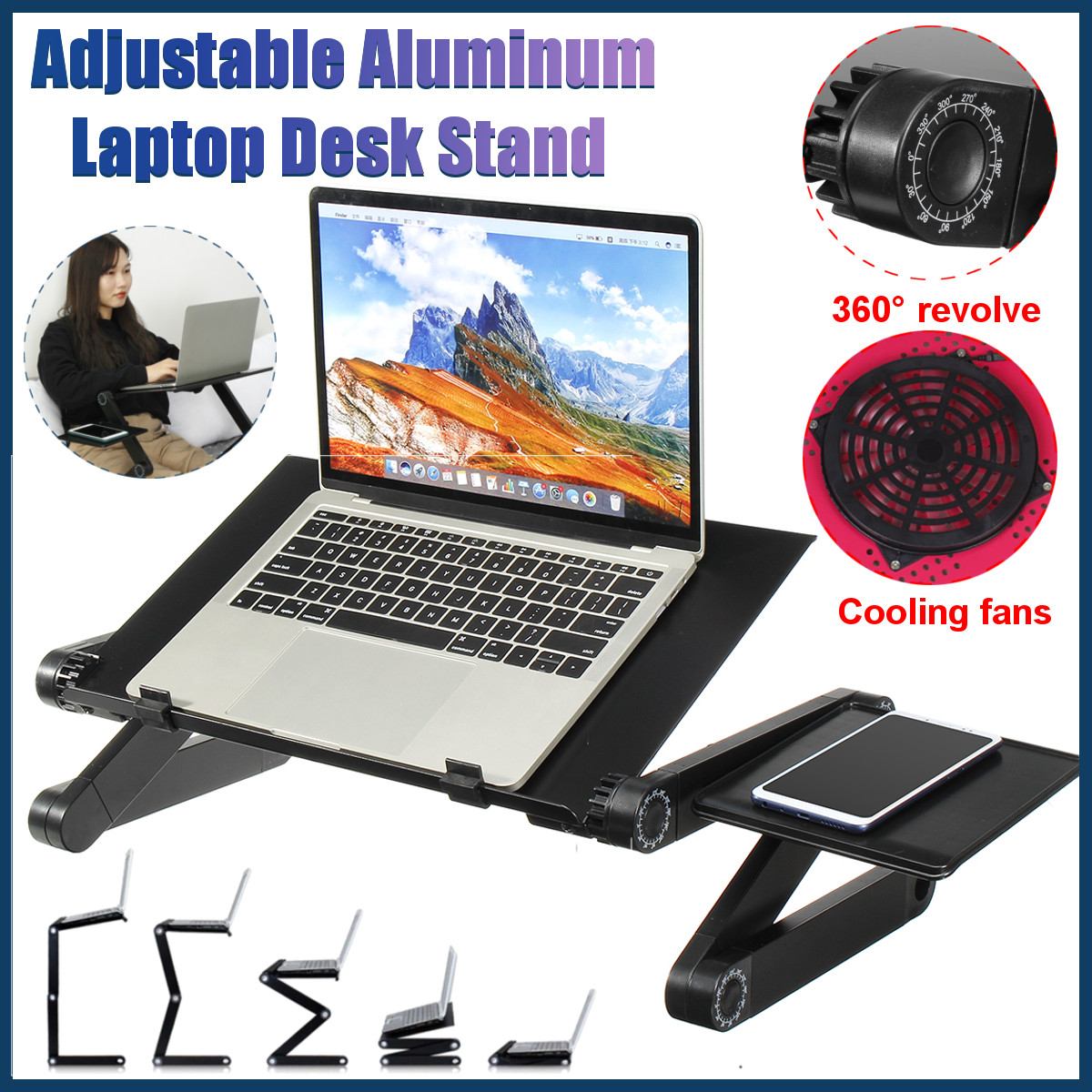 Bärbar justerbar aluminium bärbar skrivbordsställning bord ventilerad tv säng knä stå upp arbetar kontor pc stigare bäddsoffa soffa