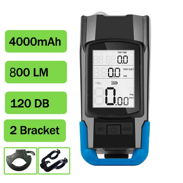 Impermeabile Della Bici Del Calcolatore Integrato 800LM Faro 120DB Corno Altoparlante 3 in 1 Senza Fili di Riciclaggio Della Bicicletta Tachimetro Dell'odometro Del Calcolatore: Blue C1