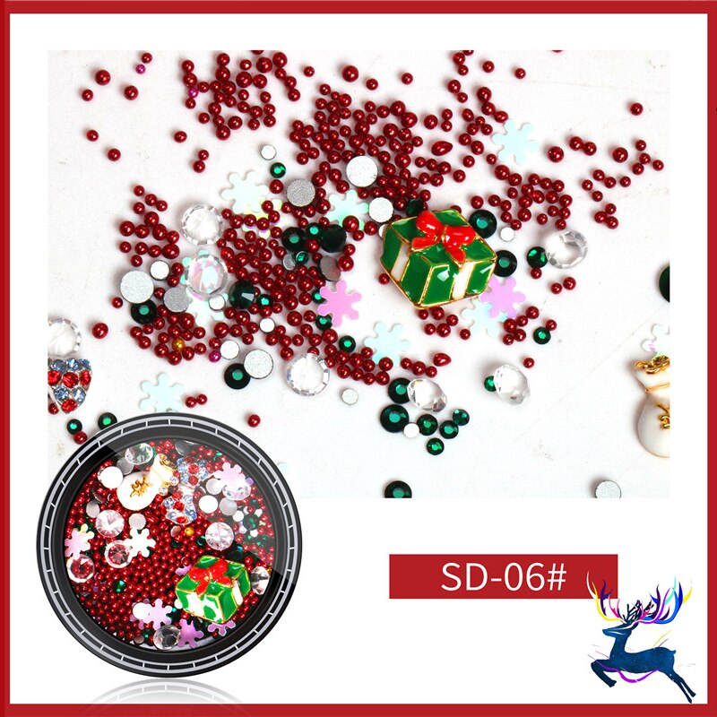 Boxed Sneeuw Kerst Nail Decoraties Manicure 3D Kerstboom Kerstman Rendieren Krans Lint Nail Art Decals Gereedschap Vlokken: 06