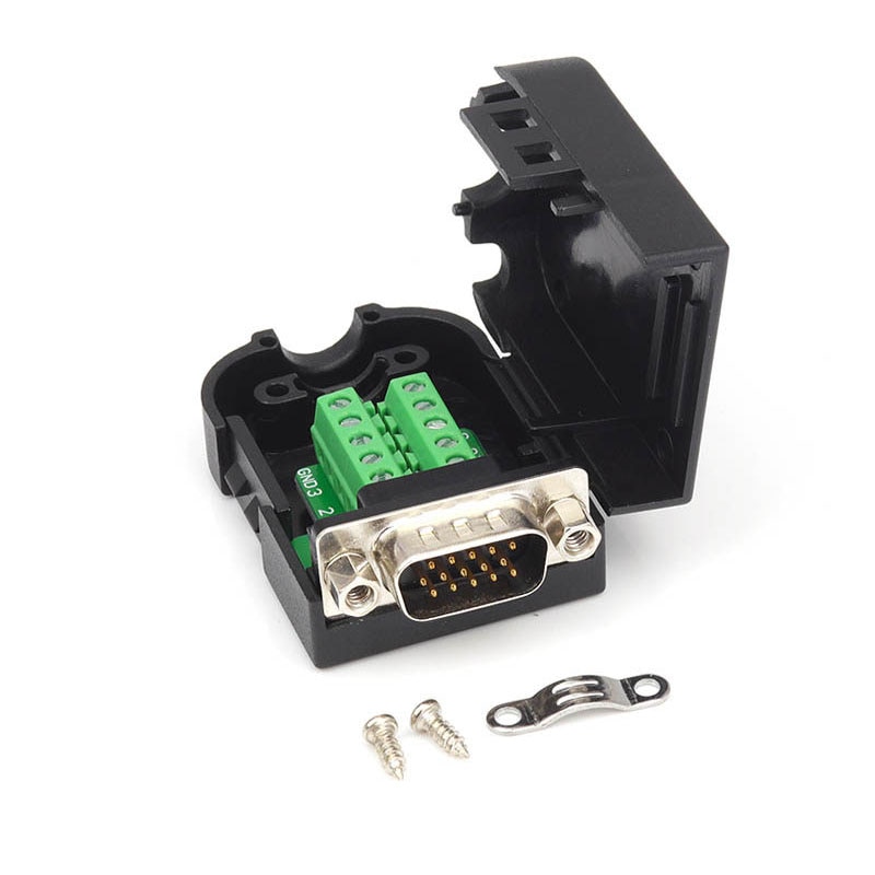 Pure copper gold plated DB15 VGA free soldering port 3 row 15 pin male female connector Green plastic shell plug