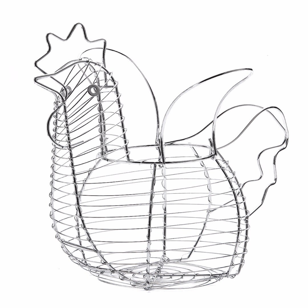 1PC Chicken Egg Holders Hen Shaped Chicken Egg Wire Chicken Storage Display Baskets Holders Rack Silver Kitchen Accessories