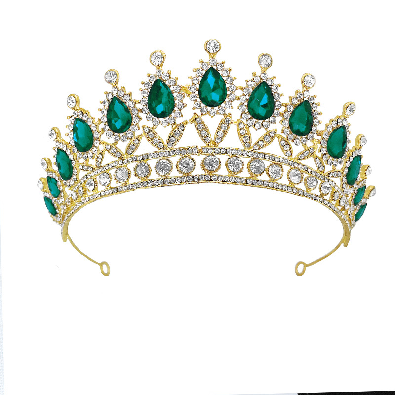 Prachtige Kristal Bruids Sieraden Sets Mode Strass Tiara Kroon Ketting Oorbellen Voor Bruid Bruiloft Sieraden Prinses Diadeem: gold green Crown