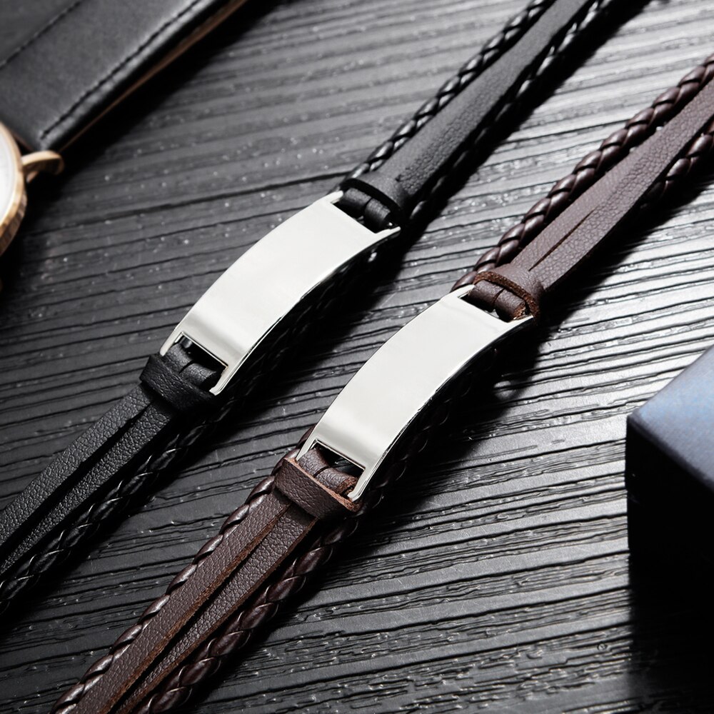 The Nana gave her Grandson leather bracelet stainless steel carvings as a .