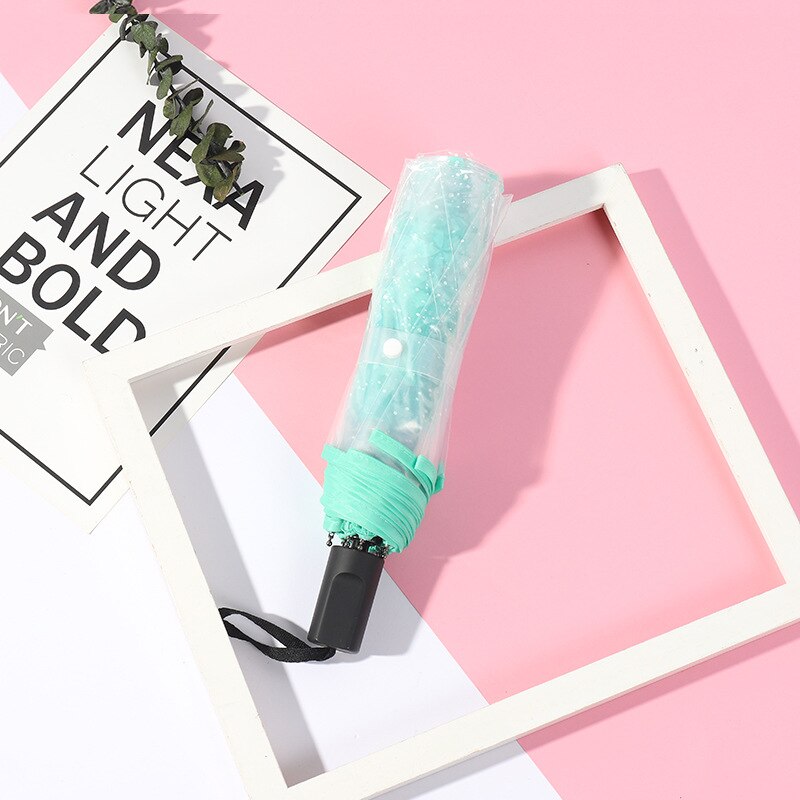 Transparent Women Folding Umbrella Female Luxury Business Rain Umbrella with Sakura Print Windproof Girls Clear Parasol
