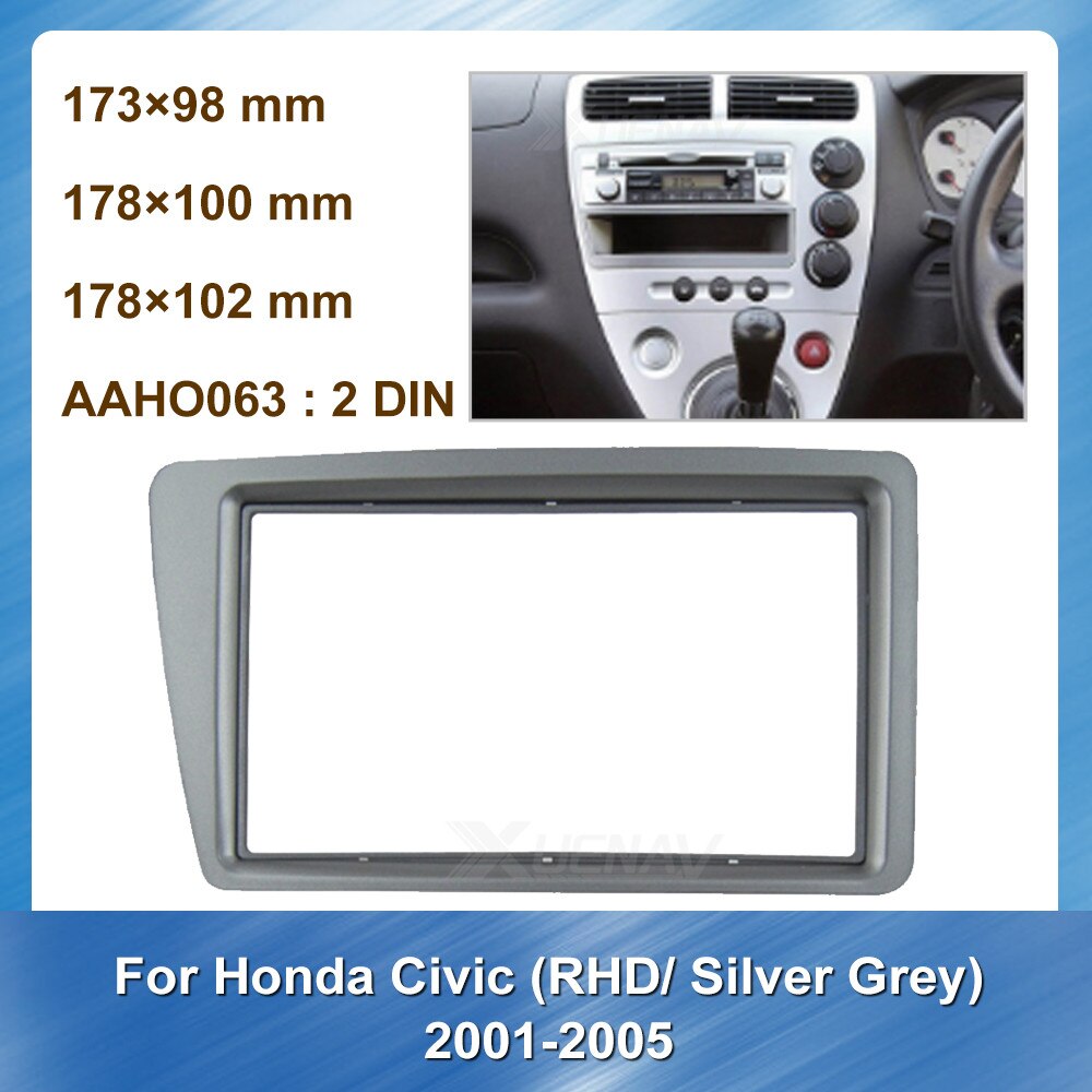2DIN Autoradio Fascia Voor Honda Civic Voor Honda 2001-2005 Rhd Silver Grey Fascia Frame Mount Kit Trim panel Installatie Frame