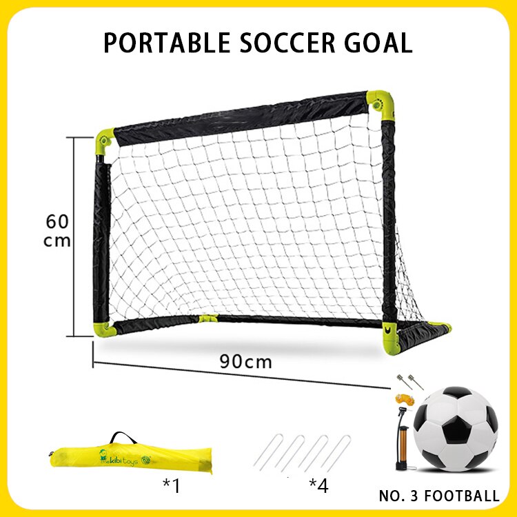 Portable Folding Youth Soccer Goal Children Sports Soccer Goal With Size 3/5 Soccer Ball No assembly required Game Football Gate: A Black Set