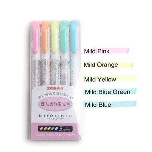 Japanese Zebra Mild Liner Double Headed Highlighter Pen Drawing Marker Pens Zebra Mildliner Scribble Stationery 3/5Pcs/Set: Fluorescent color