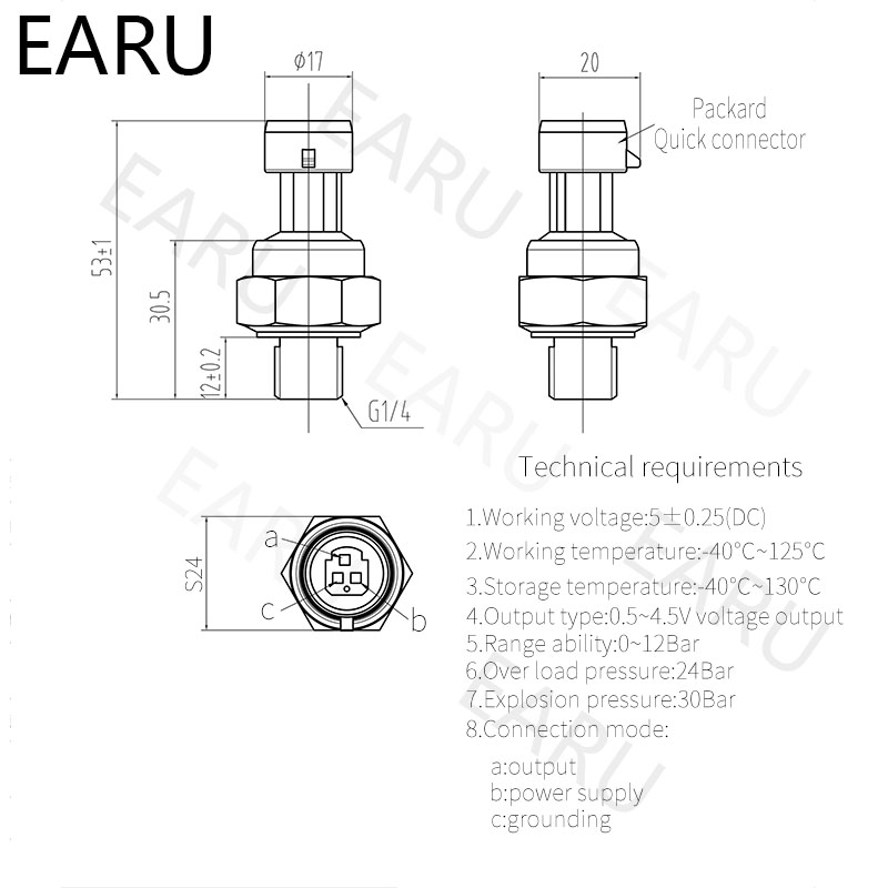 DC5V G1/4 Druksensor Zender Drukomvormer 1.2 Mpa 174 Psi Voor Water Gas Air Olie Brandstof Auto roestvrij Staal Schakelaar