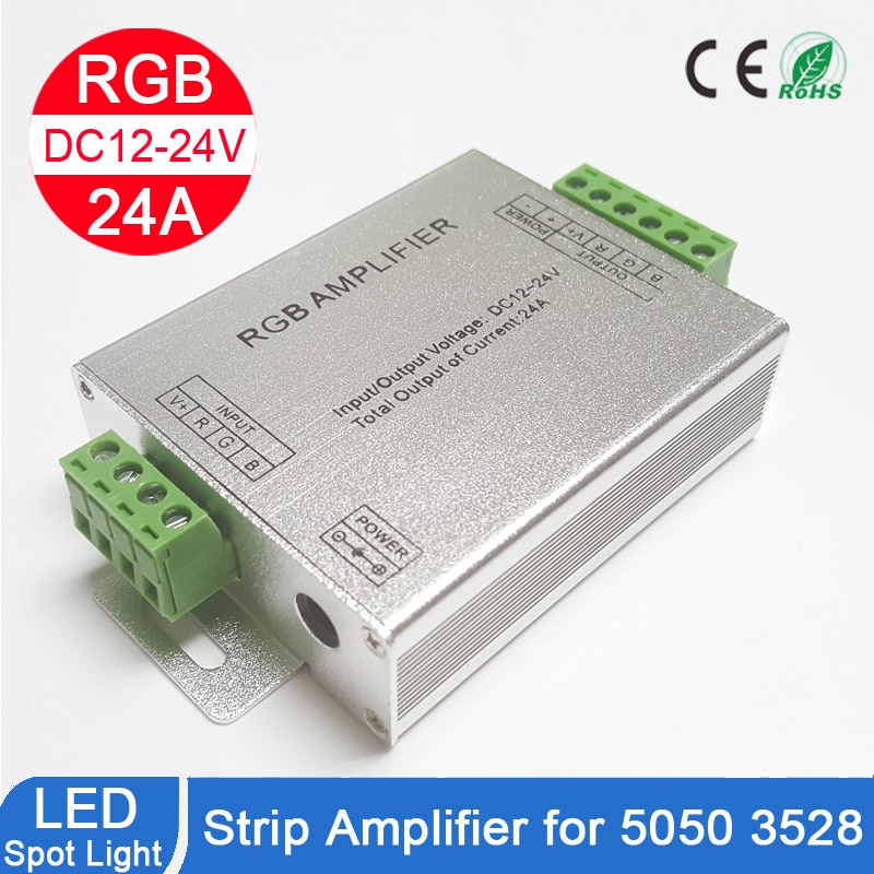 RGB RGBW Amplifier, DC12-24V 24A 4 Channel Output Circuit Aluminum Shell LED Strip Controller Data Signal Repeater