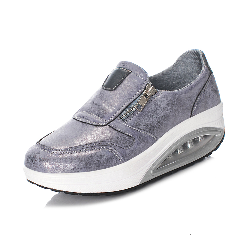 Platform Sneakers Waterproof Thick Bottom Height Increasing Casual Women Rocking Shoes Shock Absorber Outdoor Rocking Shoes: Grey Wedge Shoes / 8.5