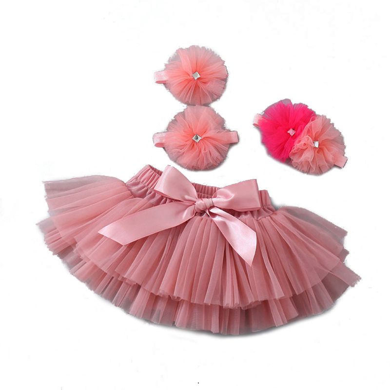 Gasa para bebé niña Tutu falda y juego de diademas de flores accesorios de fotografía recién nacido K1KC