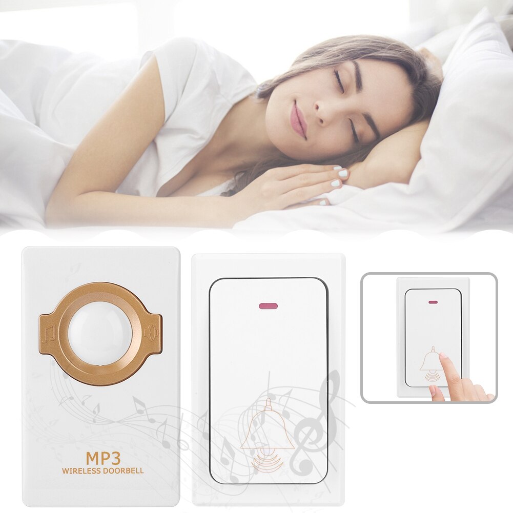Juego de timbre MP3 inalámbrico con botón remoto autoalimentado + enchufe estadounidense del receptor 100-240V