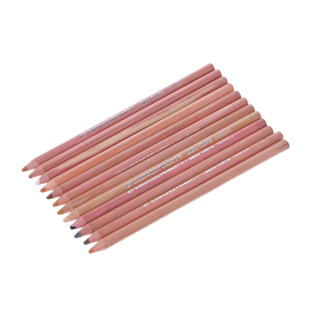 12 stk bløde pastelblyanter træskindsfarve pastelfarvet blyant