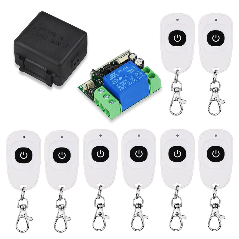 315 / 433 Mhz RF Transmitter Remote Controls Wireless Remote Control Switch DC12V 1CH Relay Receiver Module for Access Control: 8 White Remote