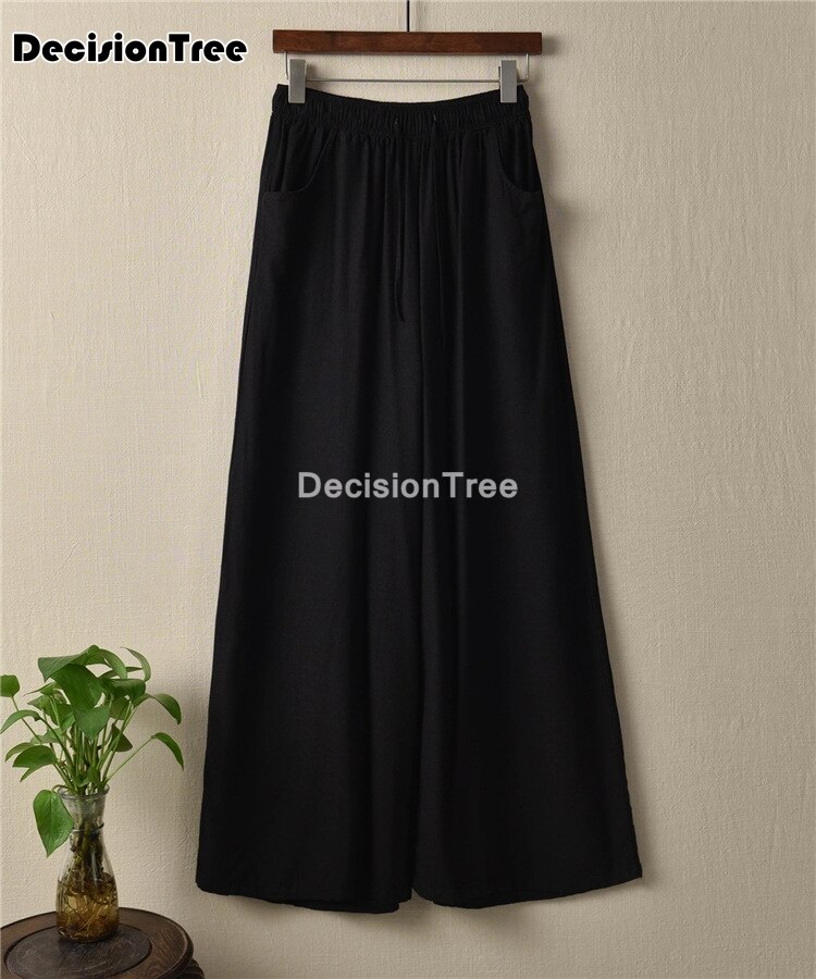 wide leg harem pants trousers chinese style streetwear women ethnic vintage elastic waist loose long cotton linen pants