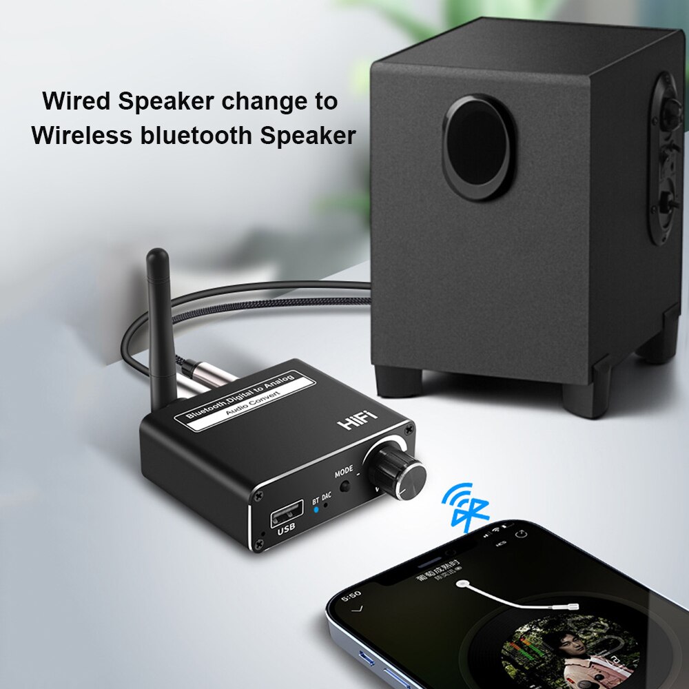 DAC cyfrowy na analogowy konwerter Audio U Disk Play 3.5MM AUX koncentryczny światłowód kompatybilny z Bluetooth 5.0 odbiornik Audio do telewizora