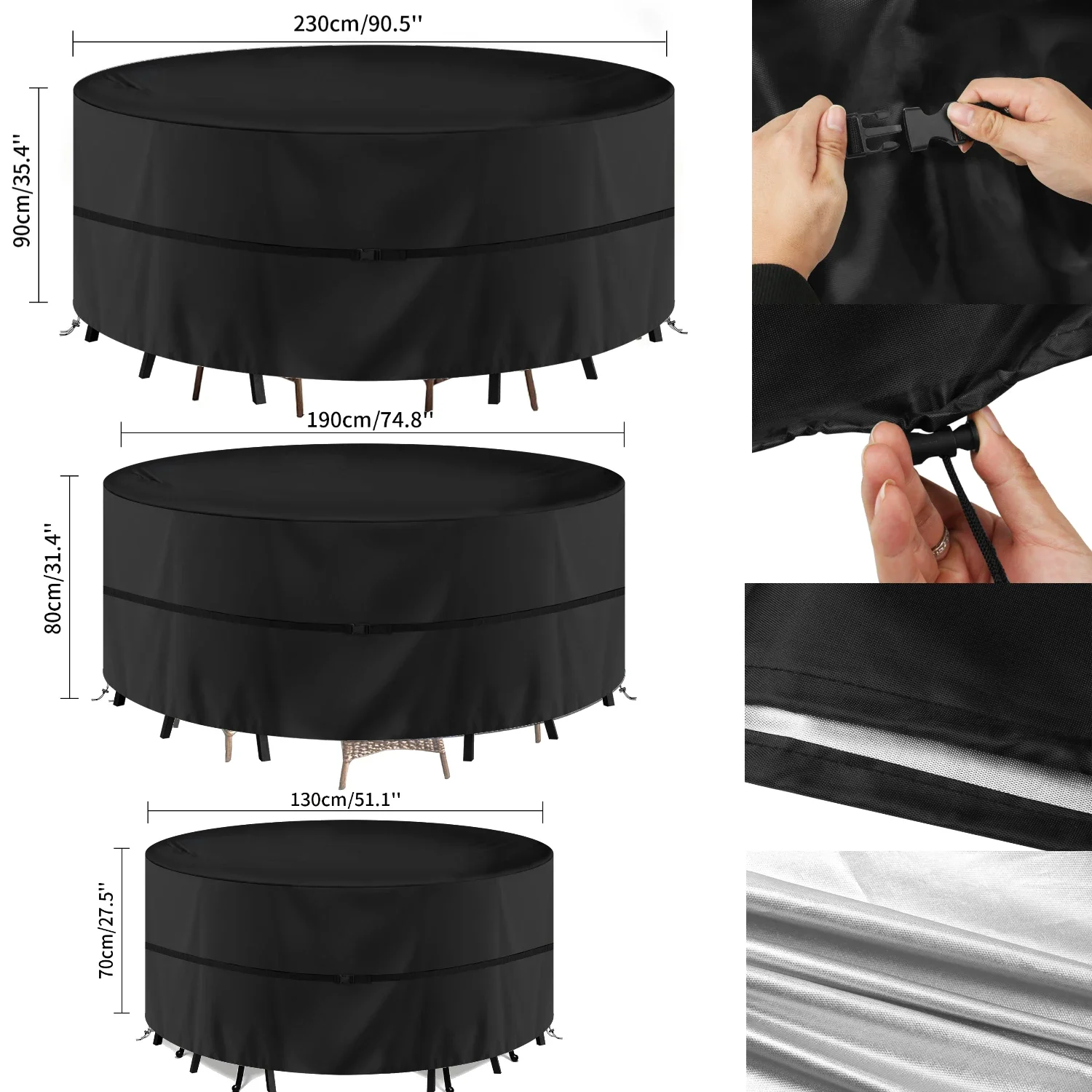 130-230cm couverture de meubles ronde extérieure 210D imperméable résistant aux intempéries Anti-UV résistant aux déchirures Oxford tissu Table chaises couvre
