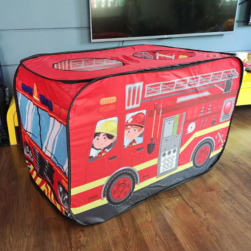 Tente de jeu pliable camion de pompier/Police Polyester tissu voiture modèle Playhouse extérieur pour les tout-petits facile à plier pop-up ouvert