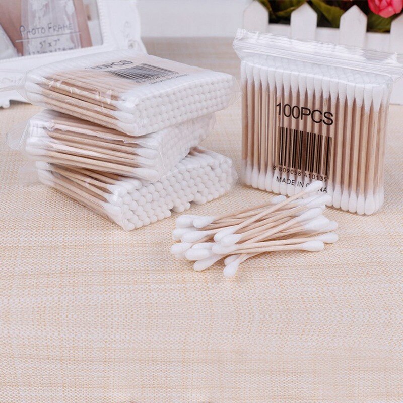 100 unids/pack de algodón de bambú de brotes de hisopos de algodón médico Limpieza de orejas palos de madera maquillaje herramientas de salud tampones Cotonete