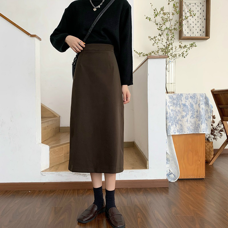 Vrouwen Solid Mid Rok Elegante Formele Office A-lijn Rok Vrouwelijke Split Stijlvolle Lange Lengte Afslanken Leisure Chic Leisure