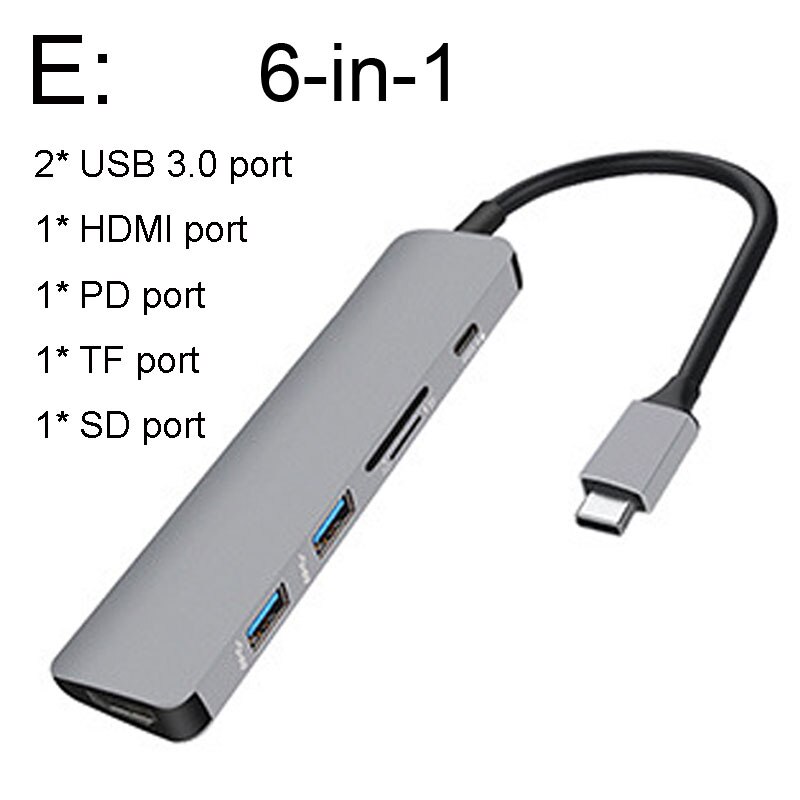 Usb c hub para hdmi otg thunderbolt 3 usb tipo c doca divisor usb 3.0 com pd para macbook pro/ar 13 2021 USB-C extensor: Mode E Gray