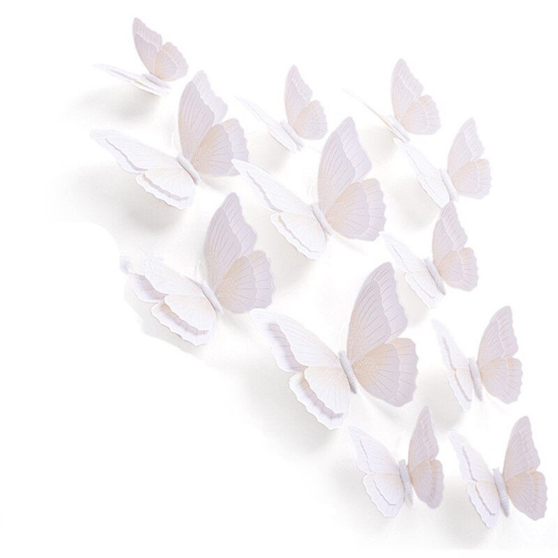 Autocollant mural papillon 3D Double couche, 12 pièces, pour la décoration de la maison, aimant pour réfrigérateur, colle gratuite