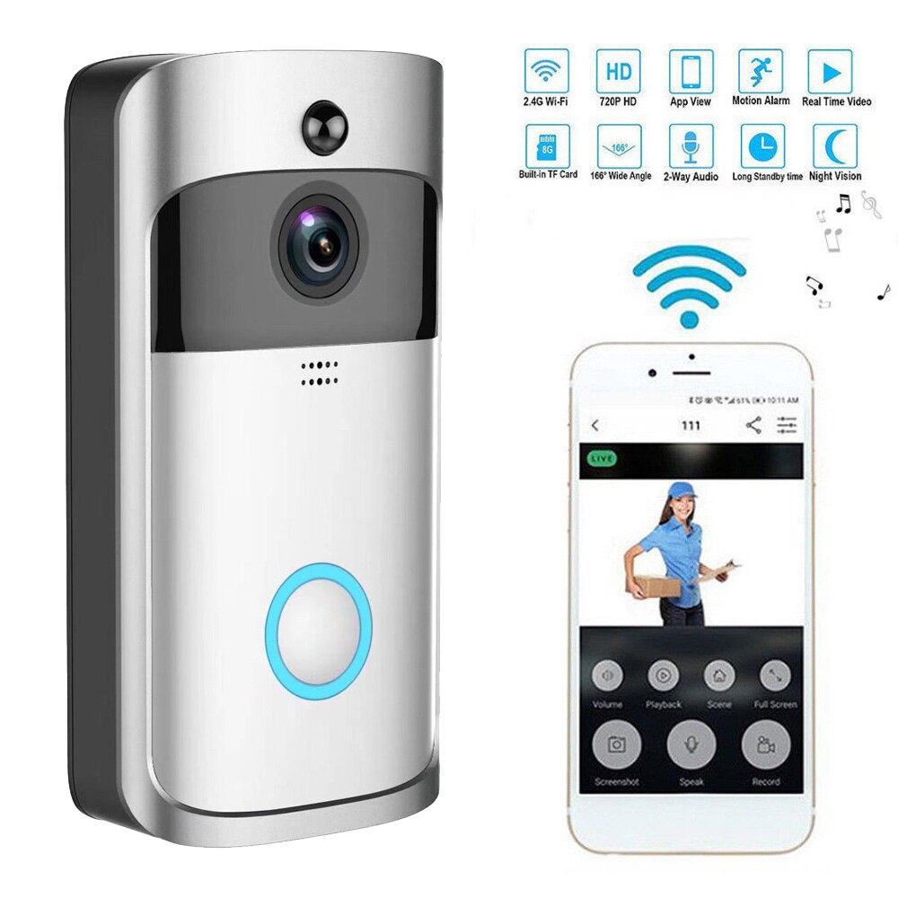 Slimme Draadloze WiFi Beveiliging Deurbel Video Deurtelefoon met Plug-in Chime Visuele Opname Remote Home Monitoring Nachtzicht