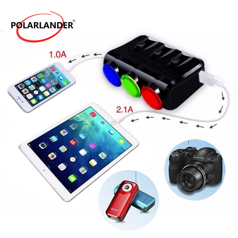 Voor android sigarettenaansteker 12-24v 3- aansluiting telefoonlader voor iphone splitter digitale lcd-scherm stroomadapter