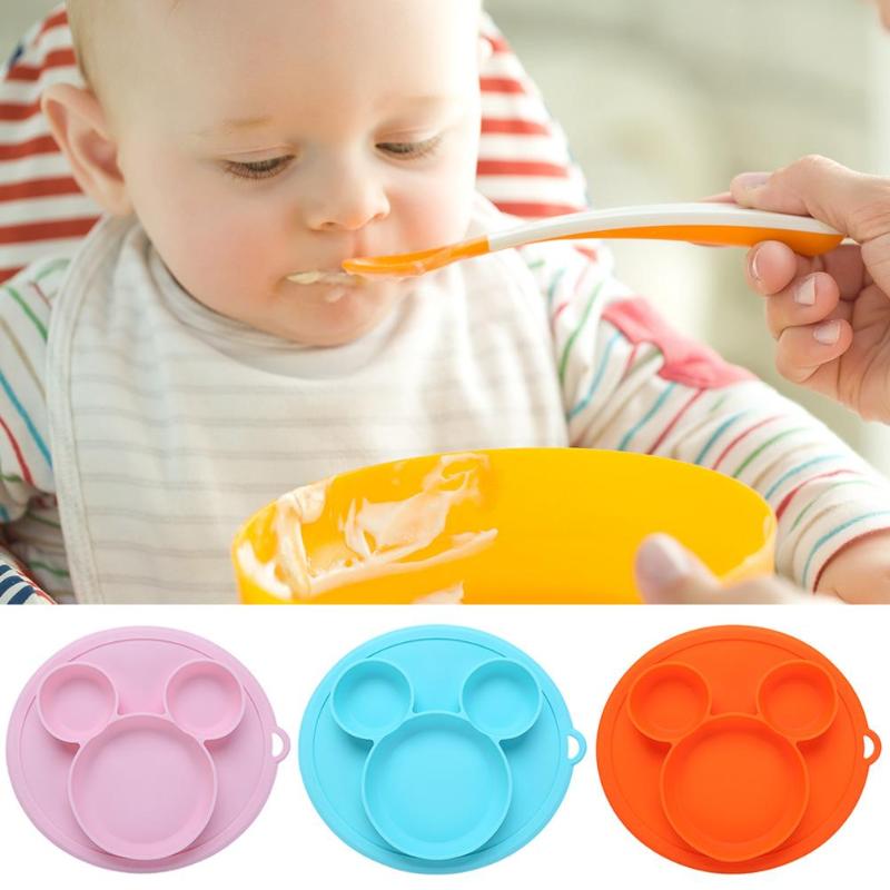 Baby sikker silikone spiseplader tegneserie børn retter med stærk sugning småbørn træning bordservice børn fodring mad skåle