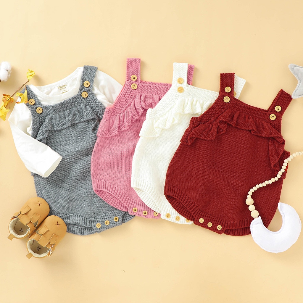 Para recém-nascidos macacão roupas da menina do bebê recém-nascido meninas meninos inverno malha outwear colete plissado camisola macacão bodysuit