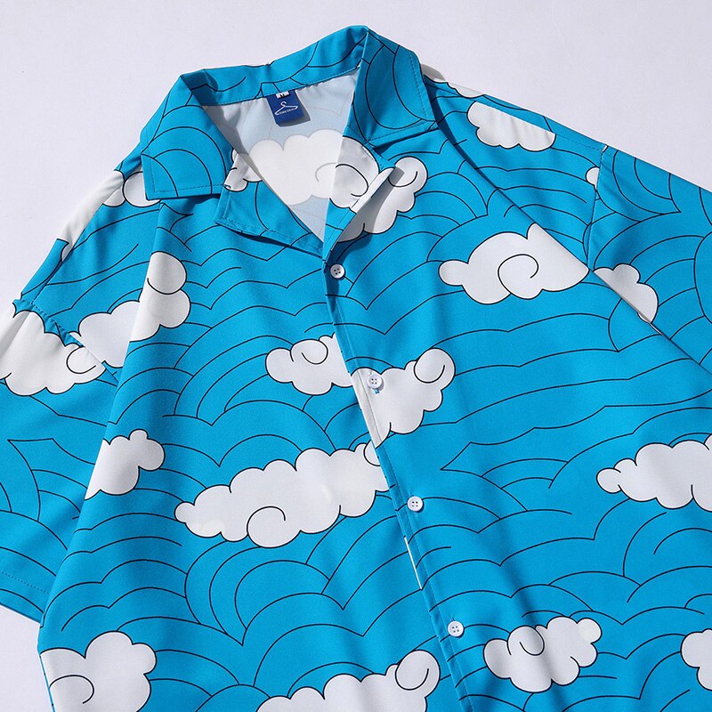 Multi Cloud Print Hawaiian Beach Shirts Hip Hop Short Sleeve Button Up Streetwear Japanese Shirt Mens Clothing Trends