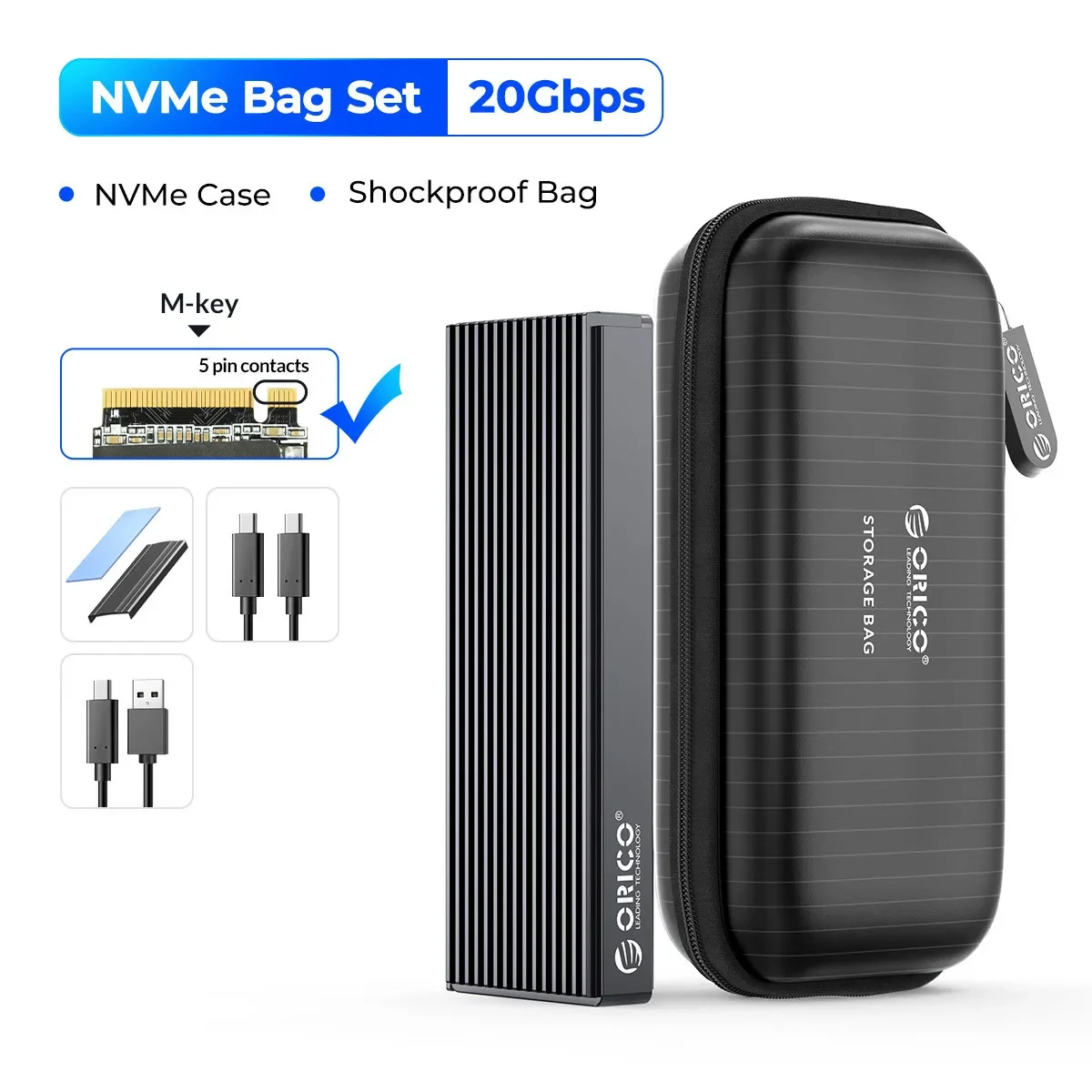 ORICO 10Gbps M.2 NVMe SSD Enclosure Aluminum Type C USB 3.2 Gen2 Tool-Free M.2 NVMe to USB Adapter for PCIe NVMe and SATA SSD