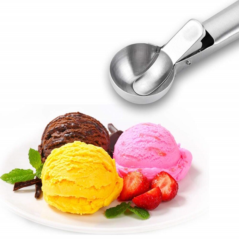 Solid Stainless Steel Ice Cream Scoop Cookie Scoop With Easy Trigger Dipper For Fruits Cookie Dough And Water Melon Spoon