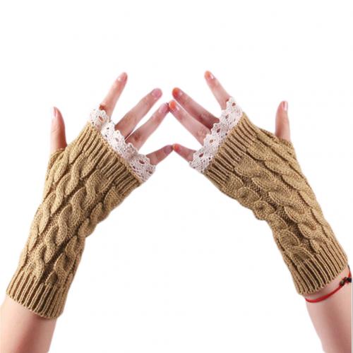 Mitaine longue en dentelle tricotée au Crochet pour femme, gants chauds pour les bras et les poignets, hiver automne