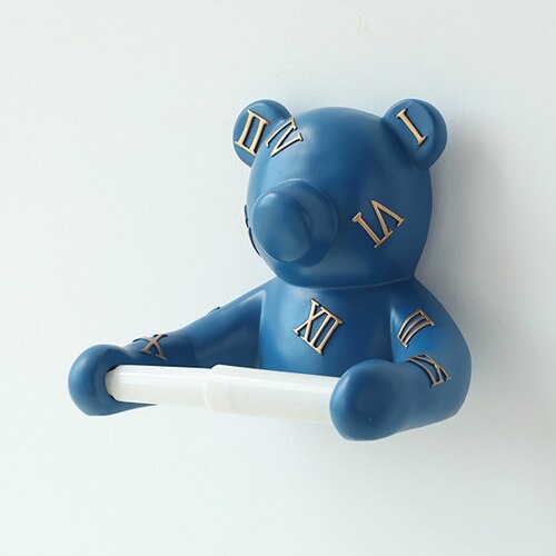 Home Decoration Wall-mounted Tissue Holder Cartoon Animals Tissue Box Panda Bear Resin Paper Roll Holder Toilet Paper Holder: Bear blue