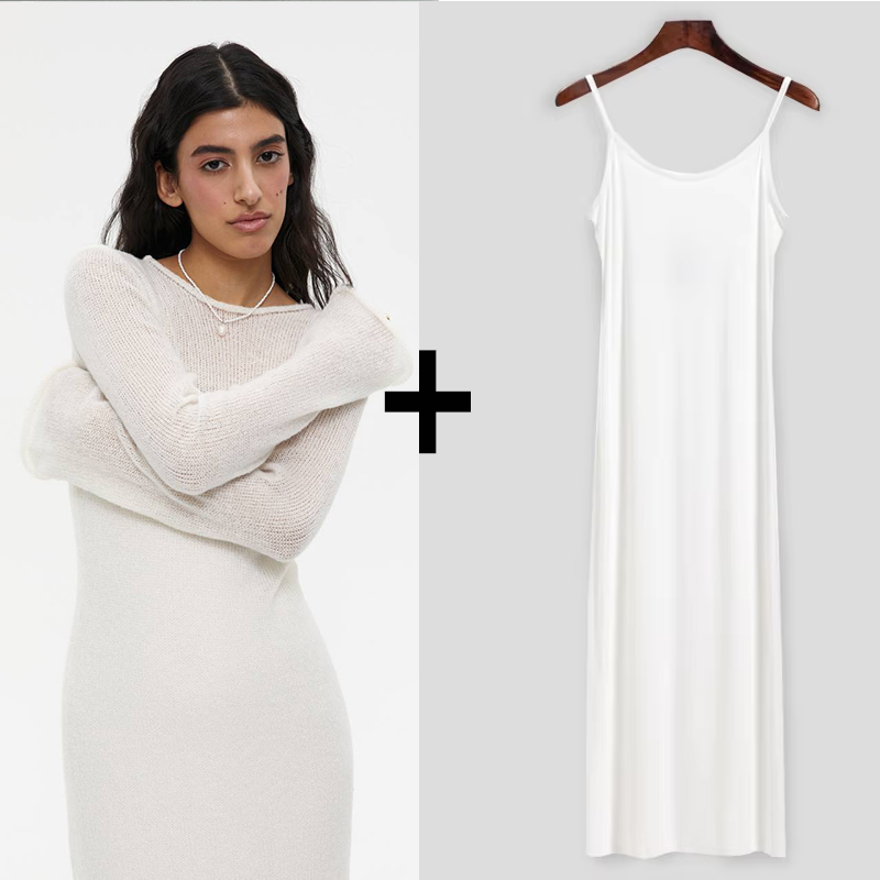 Forår efterår o-hals elastisk strik lange kjoler kvinder chic blød dame udhulende sweaterkjoler femme: Blå