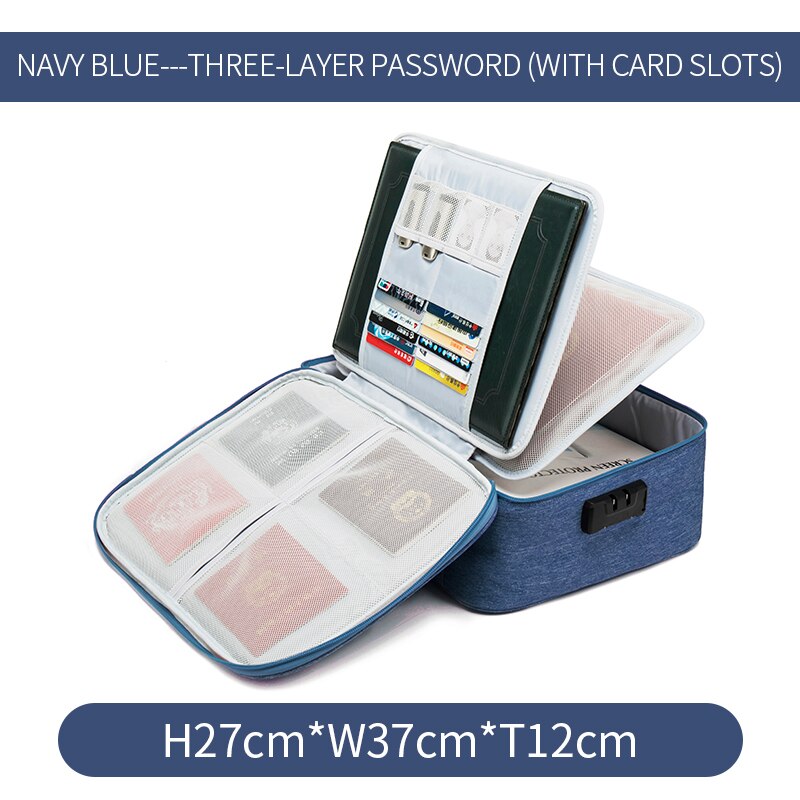 Porte-documents multicouches, sac de rangement multifonctionnel pour documents, organisateur de certificat, étui pour passeport de voyage à domicile avec serrure: Dark blue upgrade